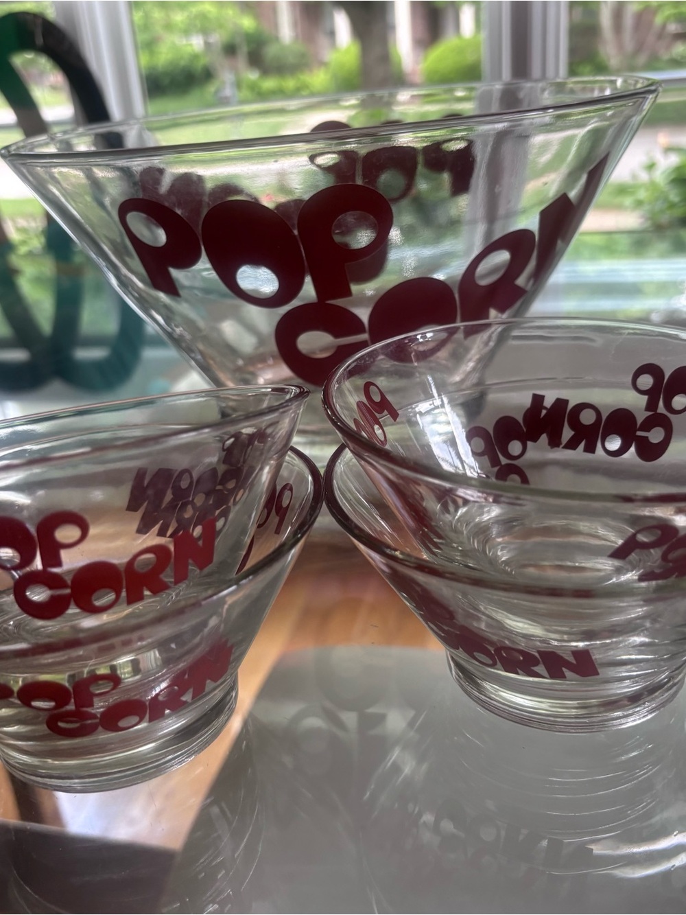 Vintage Retro Mid-Century Modern Popcorn Glass Bowl Set - Red Lettering